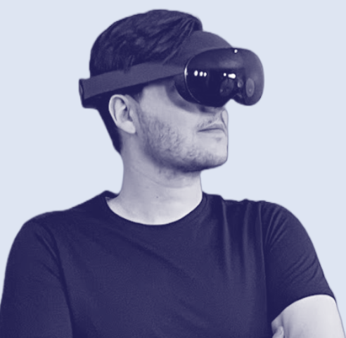 Headshot of Johann Wentzel, wearing a VR headset.