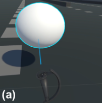 A Valve Index controller raycasting toward a white sphere.